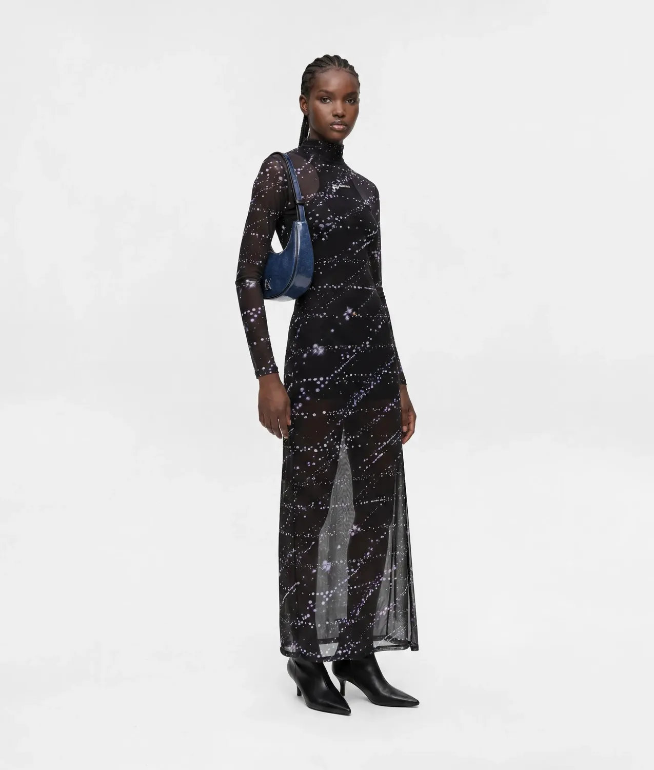Karl Lagerfeld KL Jeans Constellation Maxikleid Mesh Sternenprint