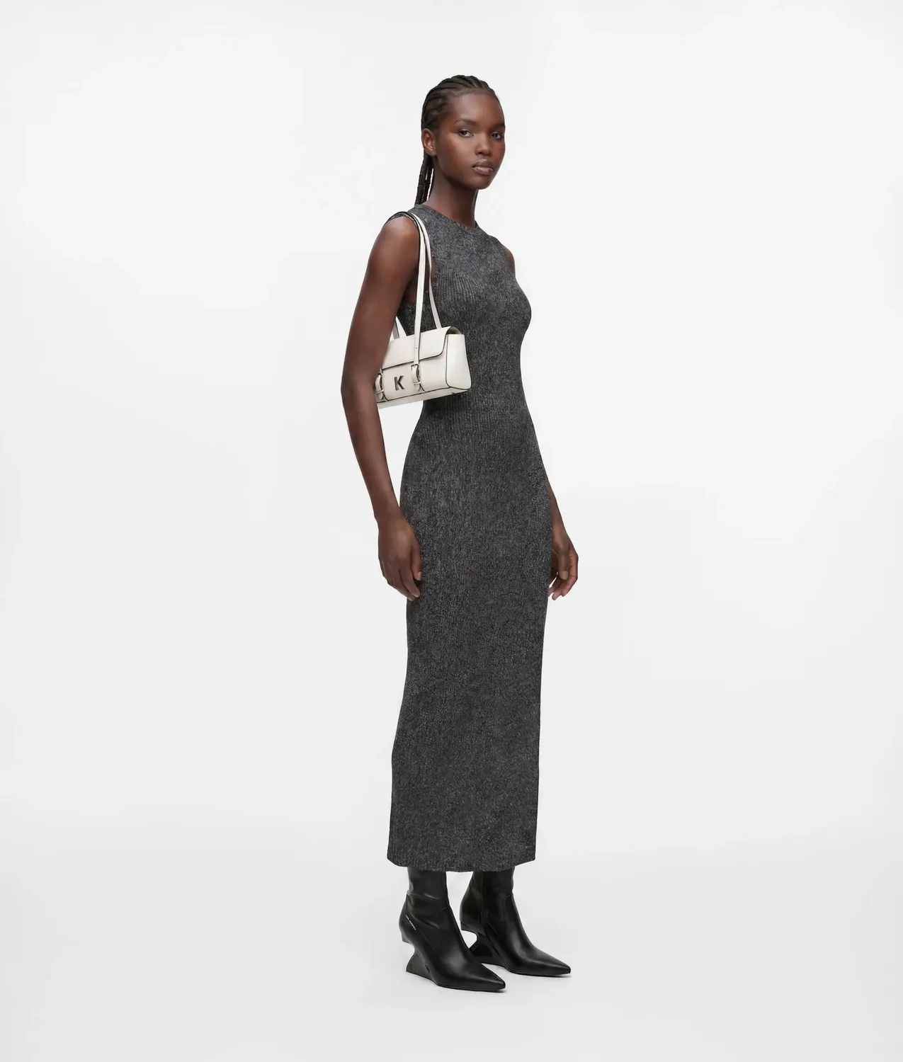 Karl Lagerfeld Metallic Strickkleid Ripstrick Schlitz