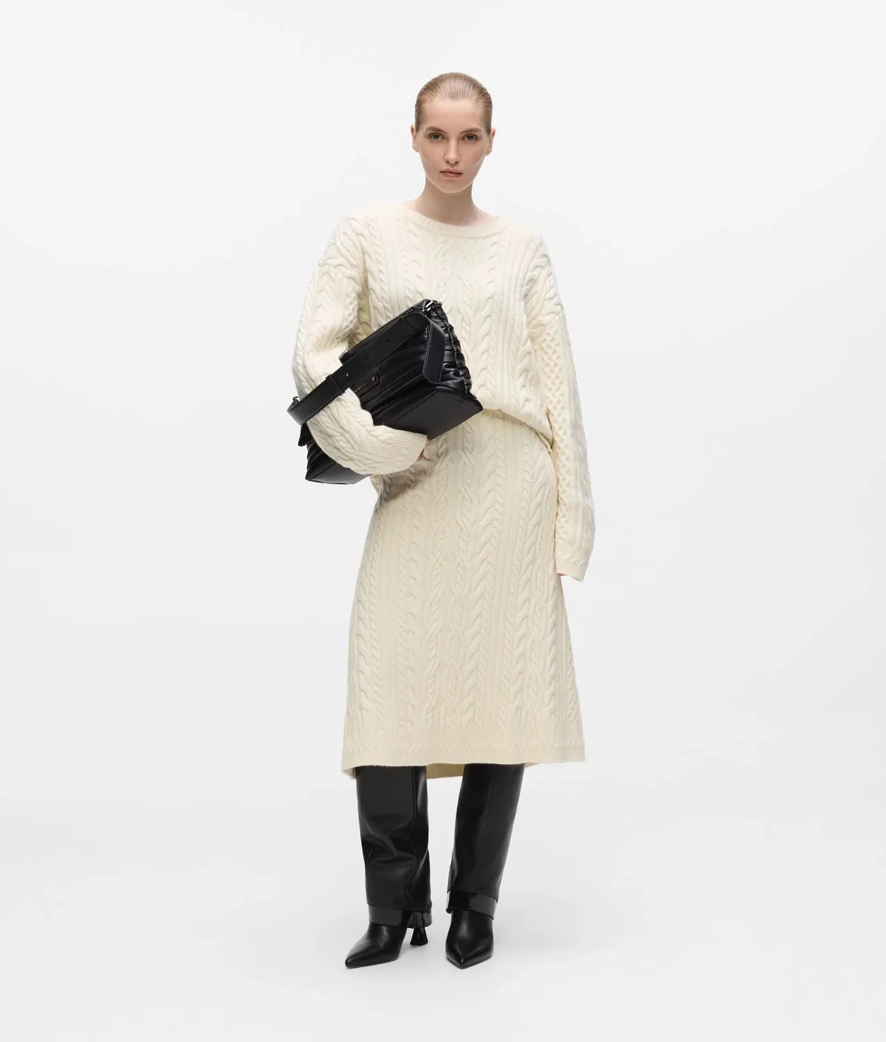 Karl Lagerfeld Cable Knit Strickrock Midi Wolle