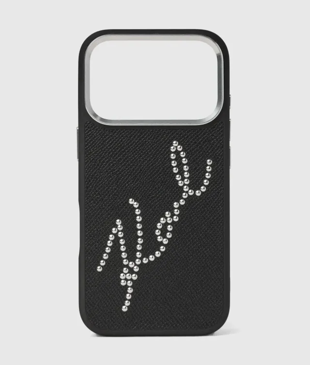 Karl Lagerfeld Signature iPhone 17 Pro Hülle Nieten Leder
