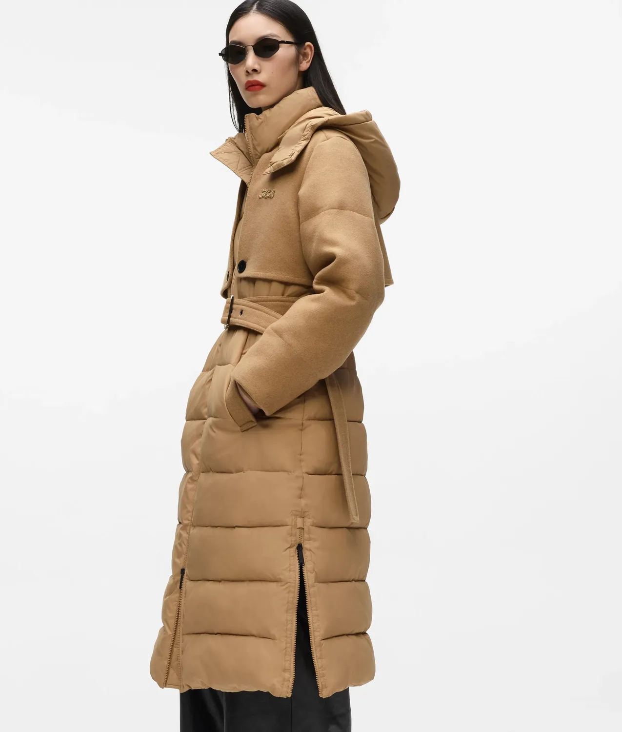 Karl Lagerfeld Belted Long Pufferjacke mit Gürtel