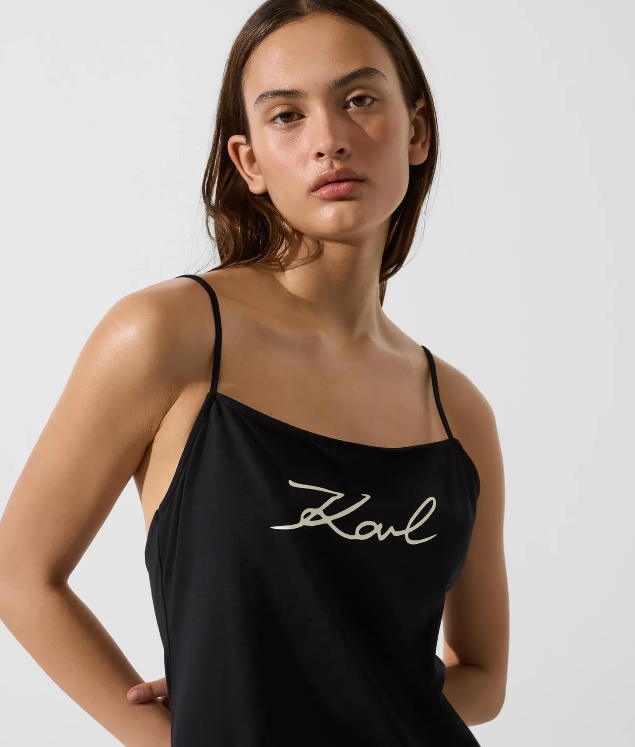 Karl Lagerfeld Signature jersey mini Strandkleid mit Karreeausschnitt