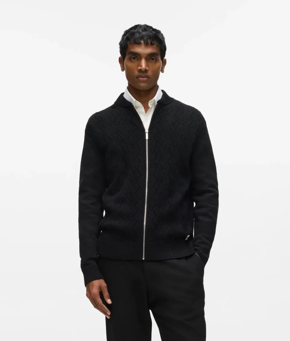 Karl Lagerfeld Cable-Knit Zip Strickjacke Wolle Herren