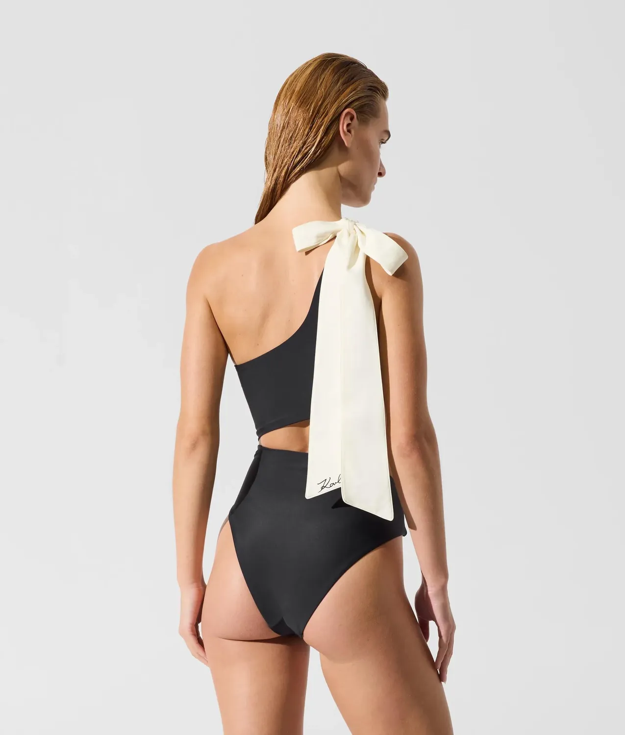 Karl Lagerfeld Signature Bow Badeanzug One-Shoulder