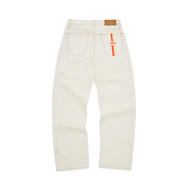 Corteiz Dual Stripe Baggy Jeans Off White Denim
