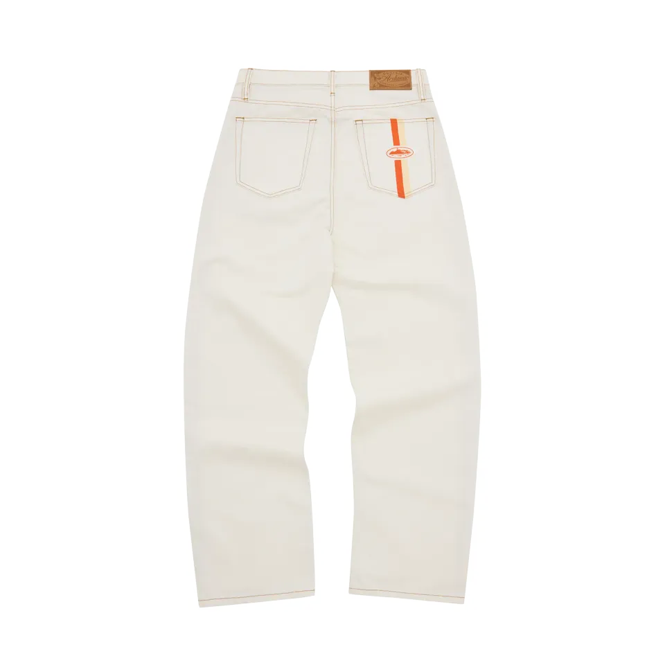 Corteiz Dual Stripe Baggy Jeans Off White Denim