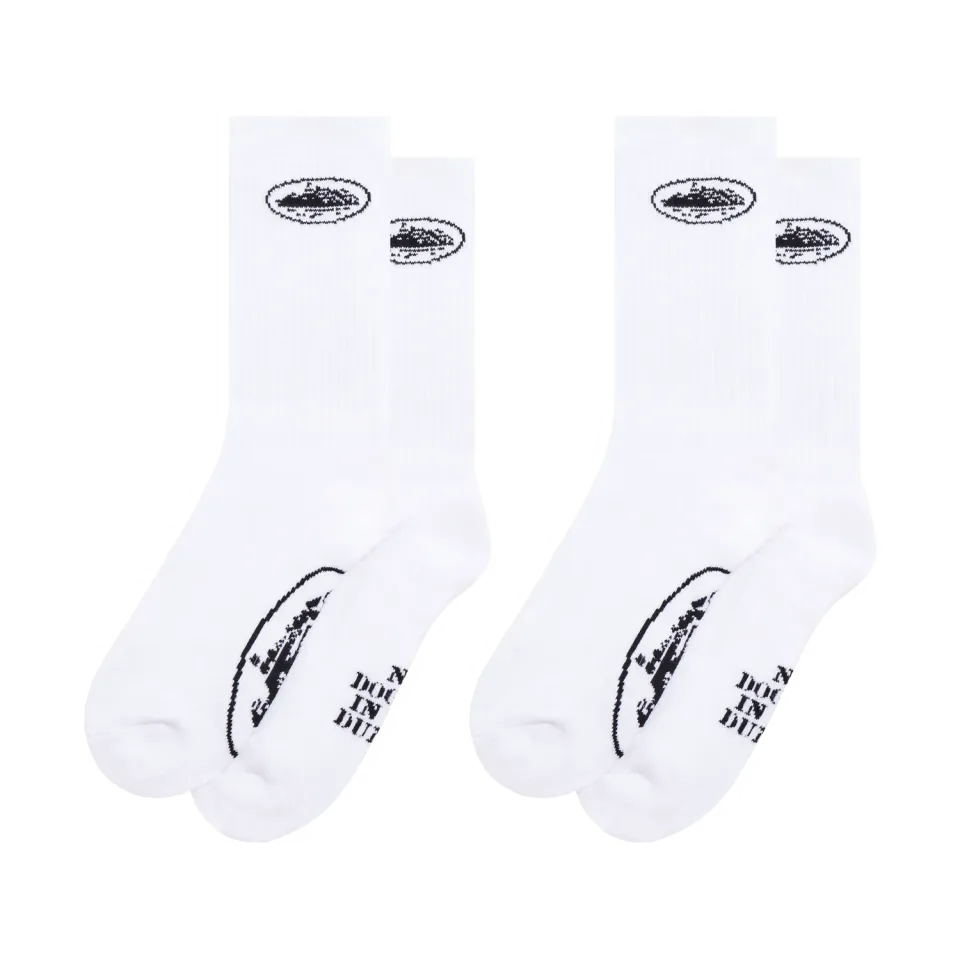 Corteiz Alcatraz White Socken 2er-Pack Weiß Baumwolle