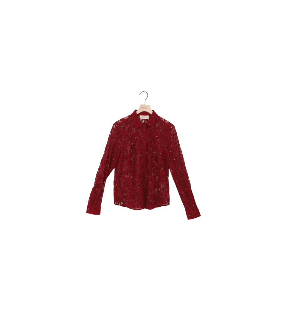 Mos Mosh MMKether Lace Sequin Bluse Rot S Pailletten