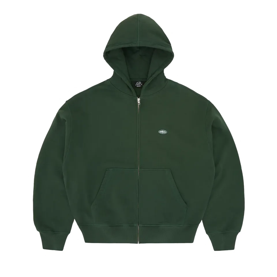 Corteiz Mini Island Zip Hoodie Forestgrün Baumwolle