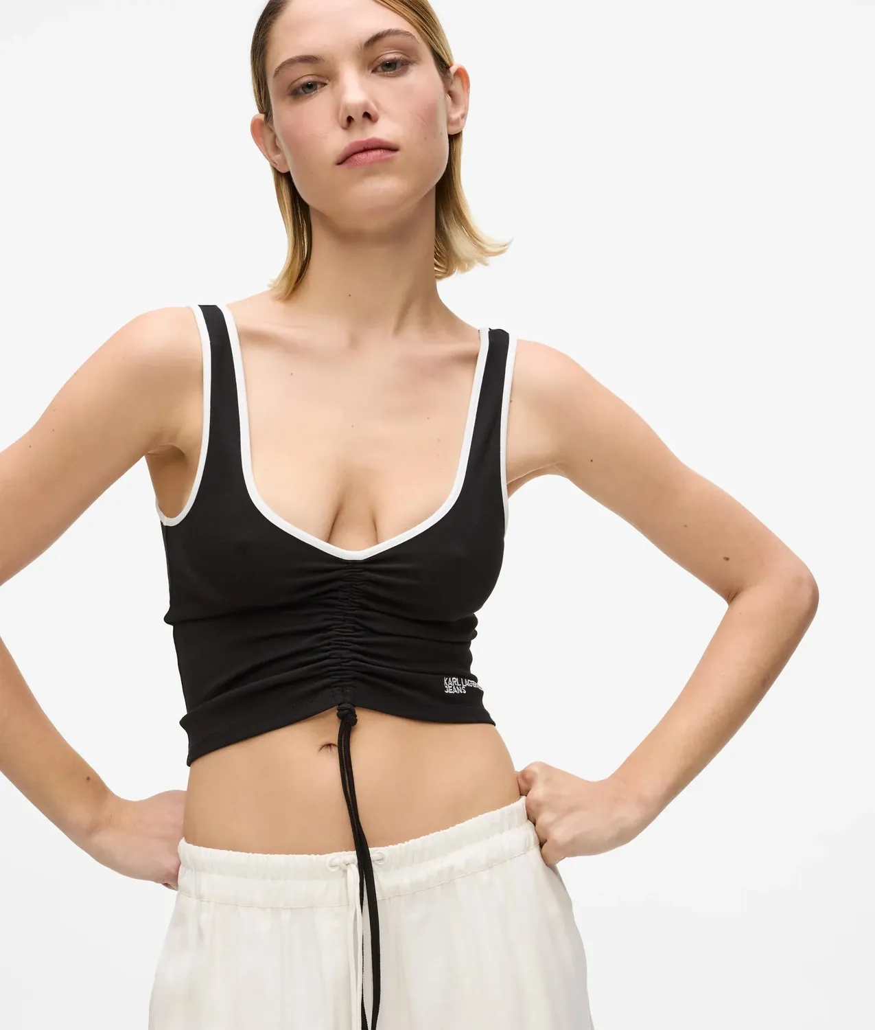 Karl Lagerfeld Jeans V-Neck Rüschen Top Damen S cropped
