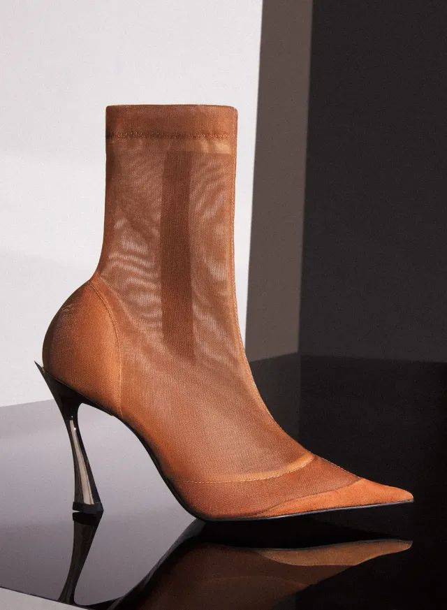Mugler Fang 95 Stiefeletten Zimt Mesh Stiletto