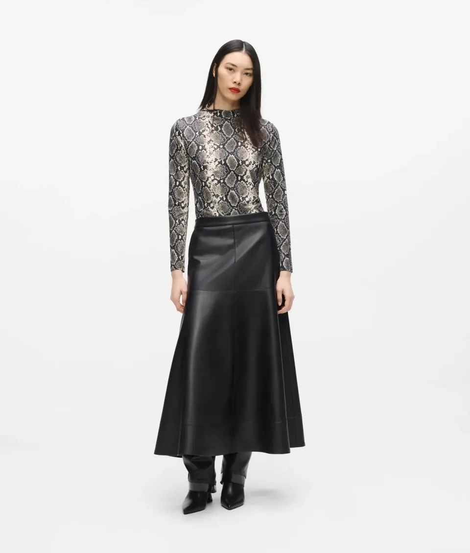 Karl Lagerfeld Midi Rock Kunstleder High Waist schwarz