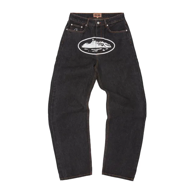 Corteiz Island Baggy Jeans Washed Black gerader Schnitt