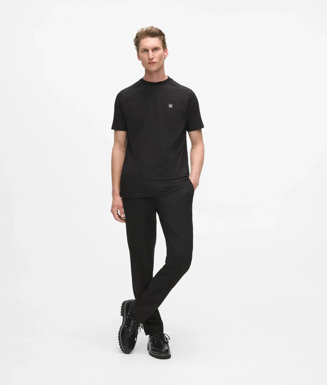 Karl Lagerfeld Faux-Leather Piping T-Shirt Herren Schwarz