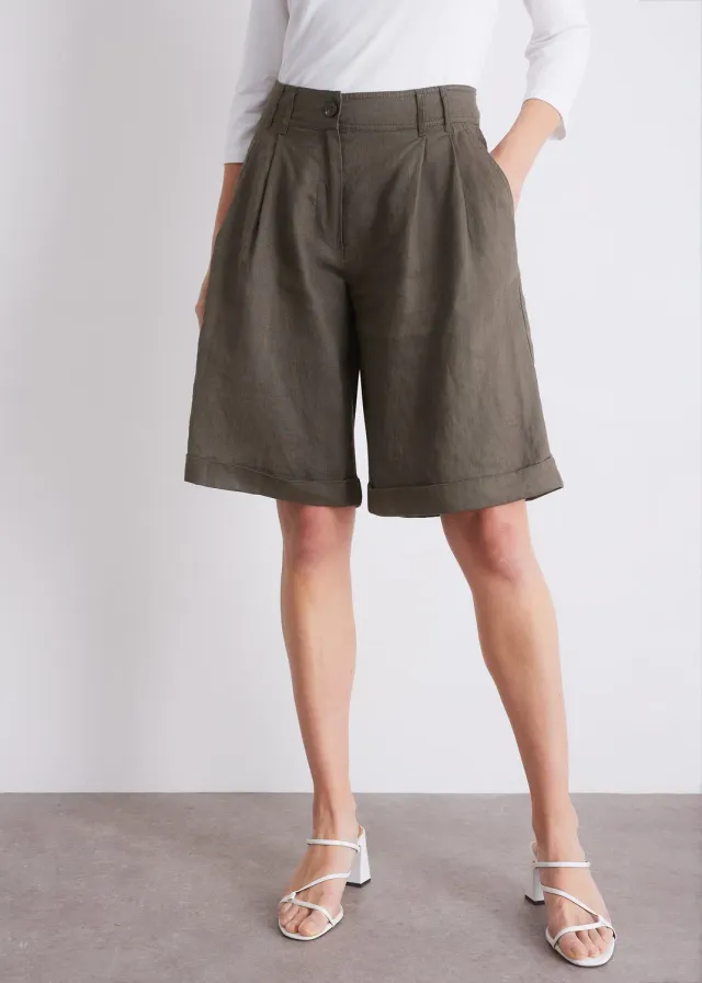Senatex Bermudashorts Leinen Shorts Mocca atmungsaktiv