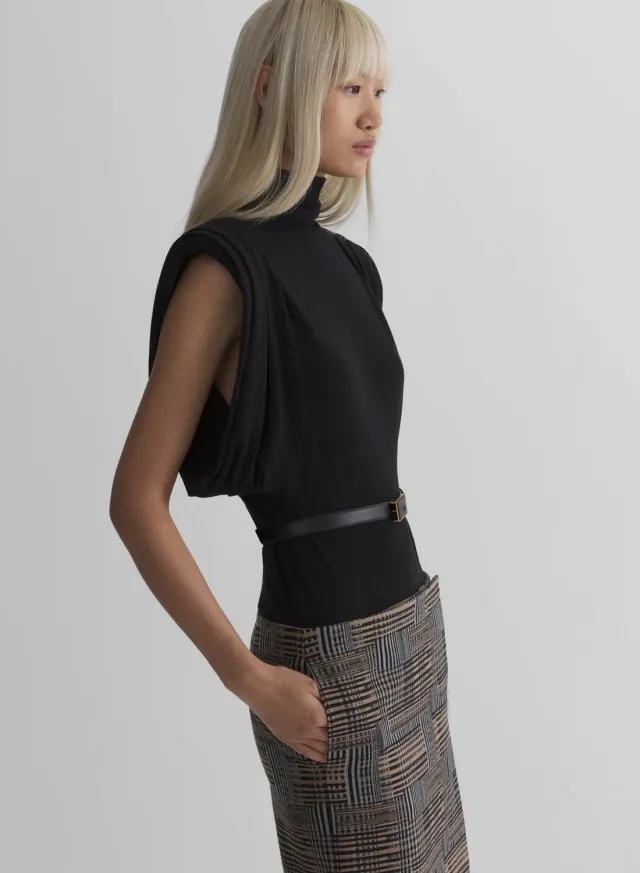 Mugler Frame Jerseytop schwarz drapiert
