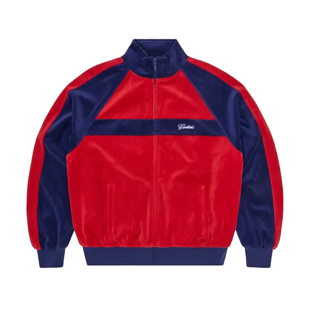 Corteiz Pista Velour Trainingsjacke Navy Rot