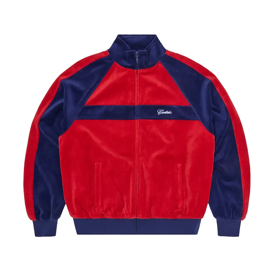 Corteiz Pista Velour Trainingsjacke Navy Rot