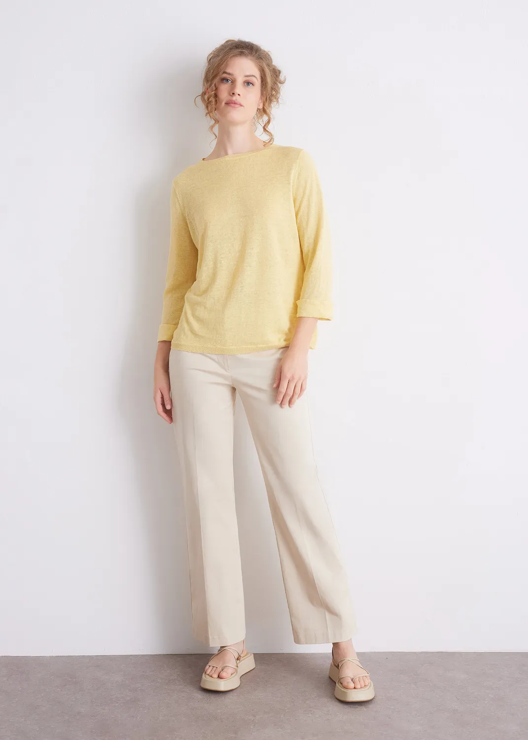 Senatex Leinenpullover Rundhals Mocca 3/4-Arm