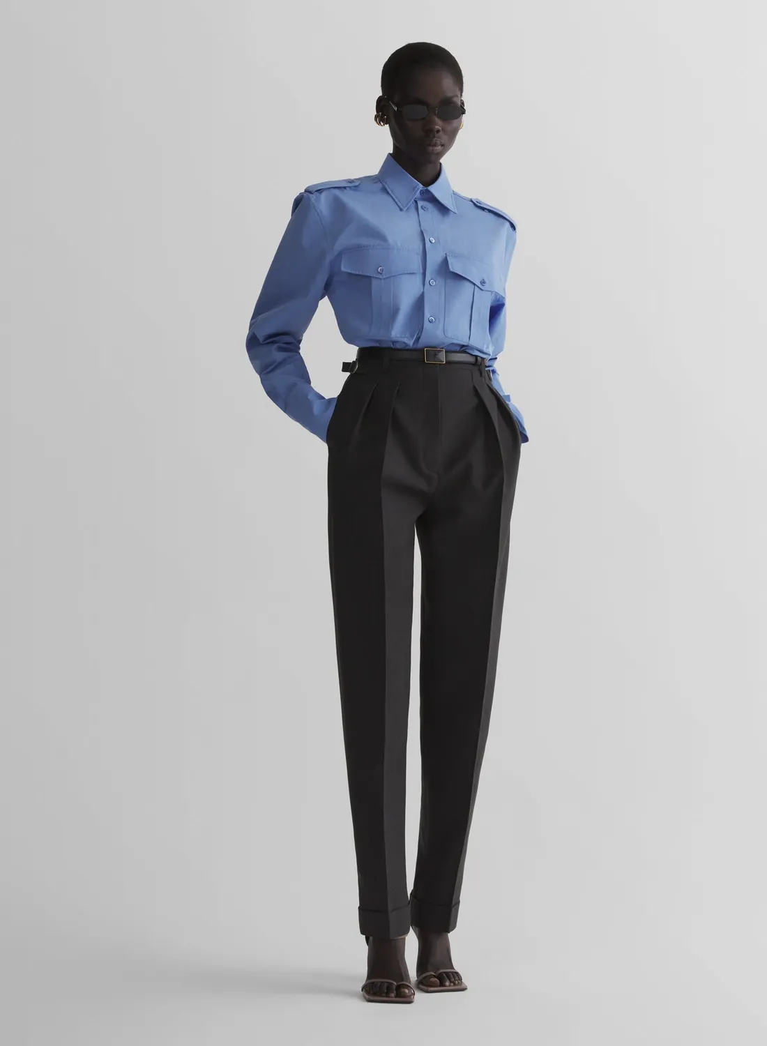 Mugler Military Hemd Smok blau gerader Schnitt