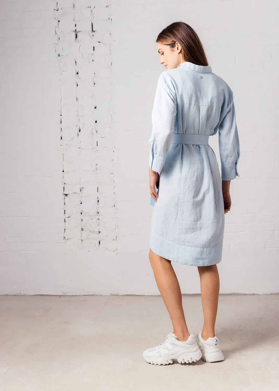 Senatex Hemdblusenkleid Ramie-Lyocell Kleid Sky Blue leicht
