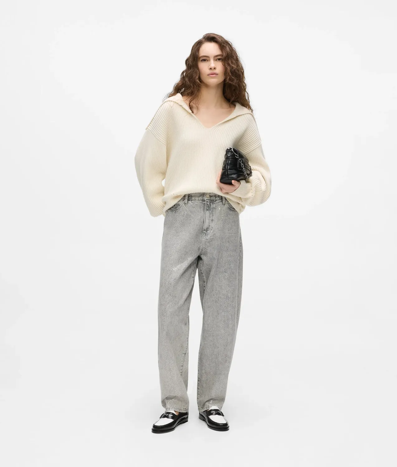 Karl Lagerfeld V-Neck Pullover Wolle weiter Kragen Damen