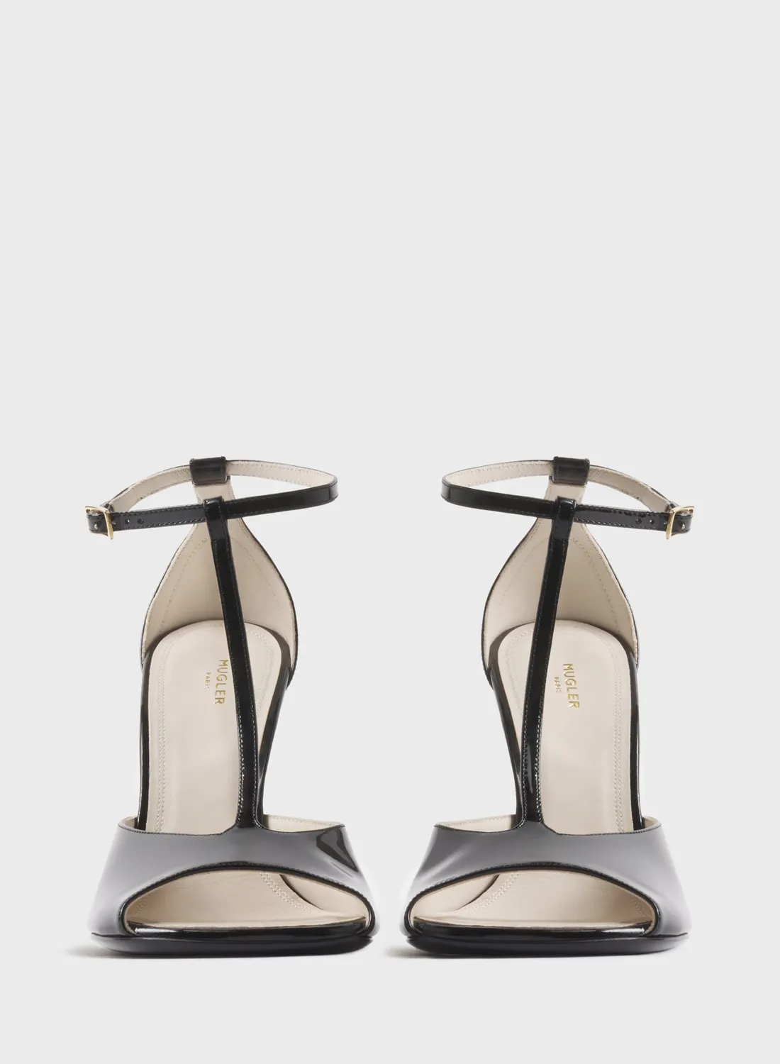 Mugler T-Strap Pumps 105 Schwarz Lackleder