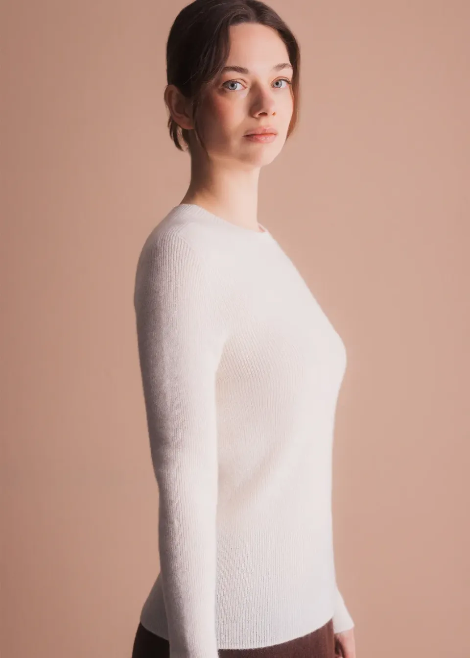 Senatex Rippstrick-Pullover Kaschmir Pullover Cream schmal