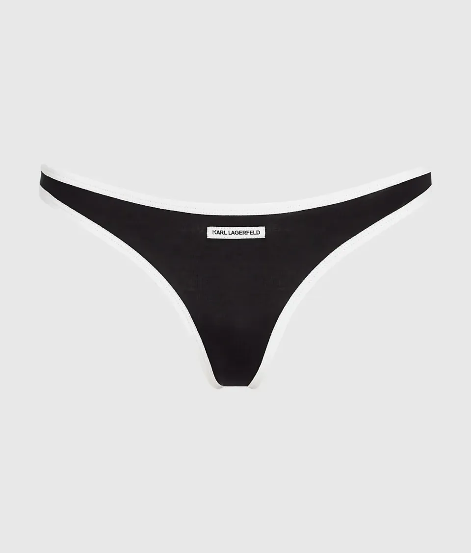 Karl Lagerfeld Monochrome High-Leg String Tanga Schwarz Piping