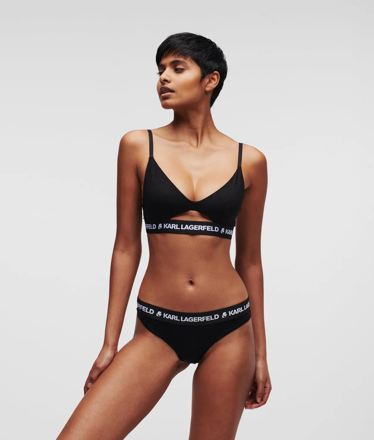 Karl Lagerfeld Logo String Tanga Eco-Fasern Kontrastbund