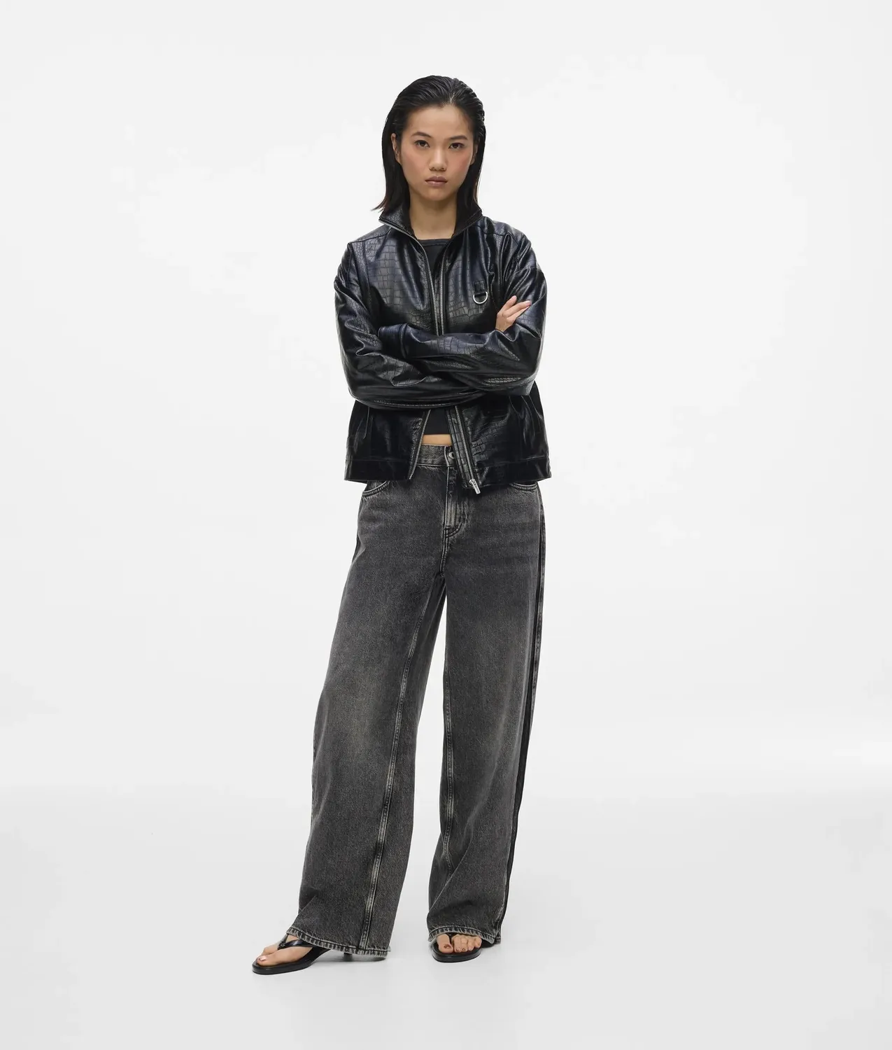 Karl Lagerfeld KL Jeans Karl Quote Bomberjacke Kunstleder Krokodil