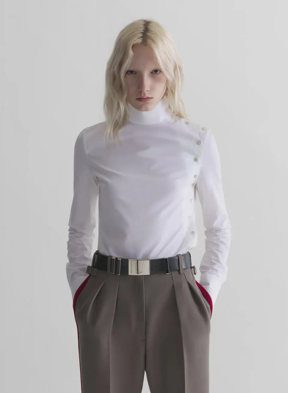 Mugler Fencing Hemd weiß Popeline Stehkragen