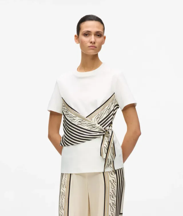 Karl Lagerfeld Scarf Print T-Shirt M Baumwolle Weiss