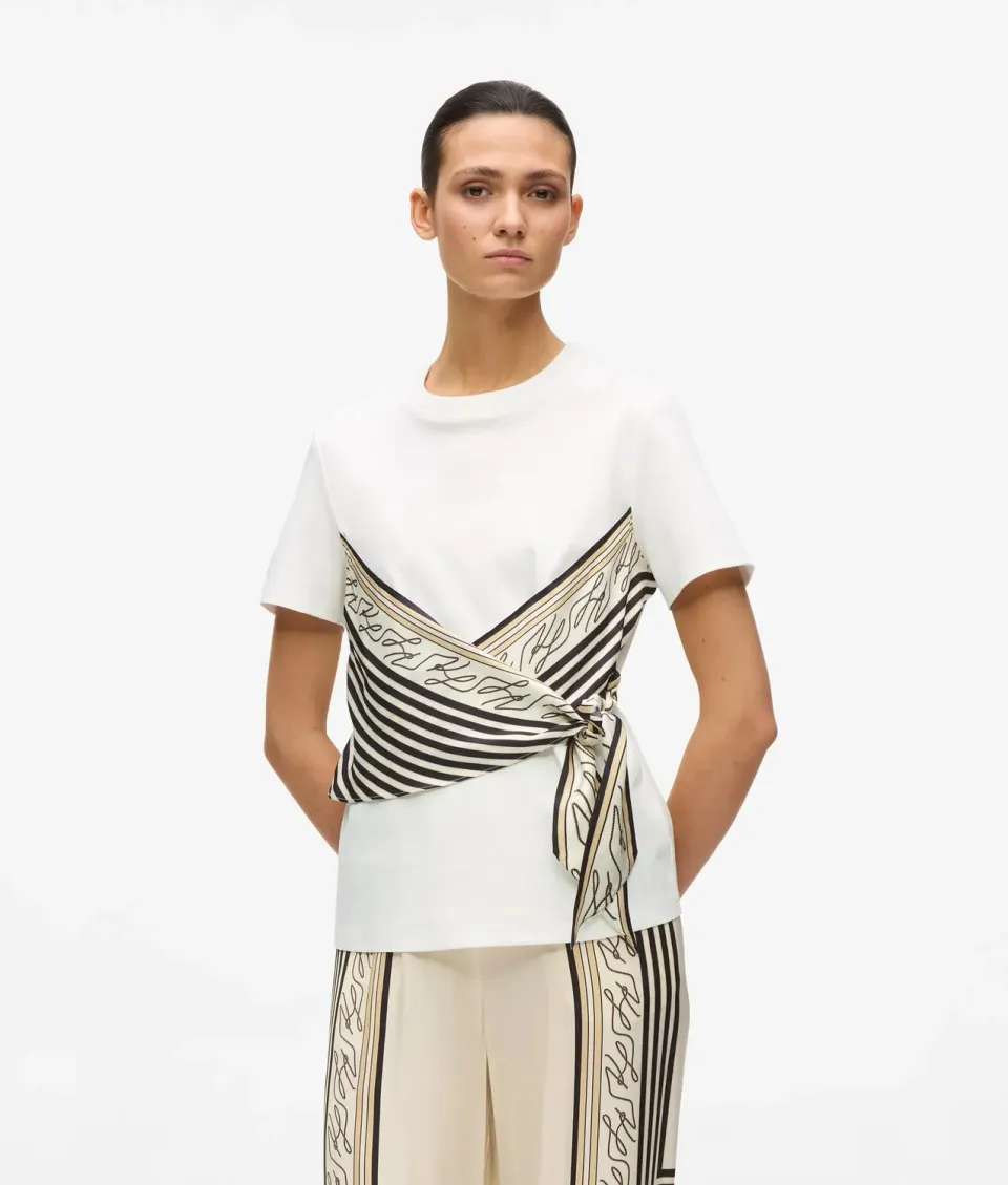 Karl Lagerfeld Scarf Print T-Shirt M Baumwolle Weiss