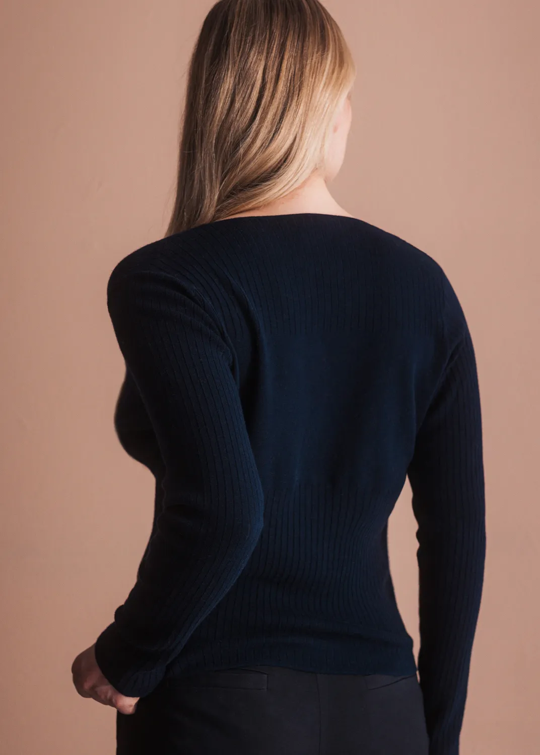 Senatex Strickjacke Kaschmir Baumwolle Navy tailliert