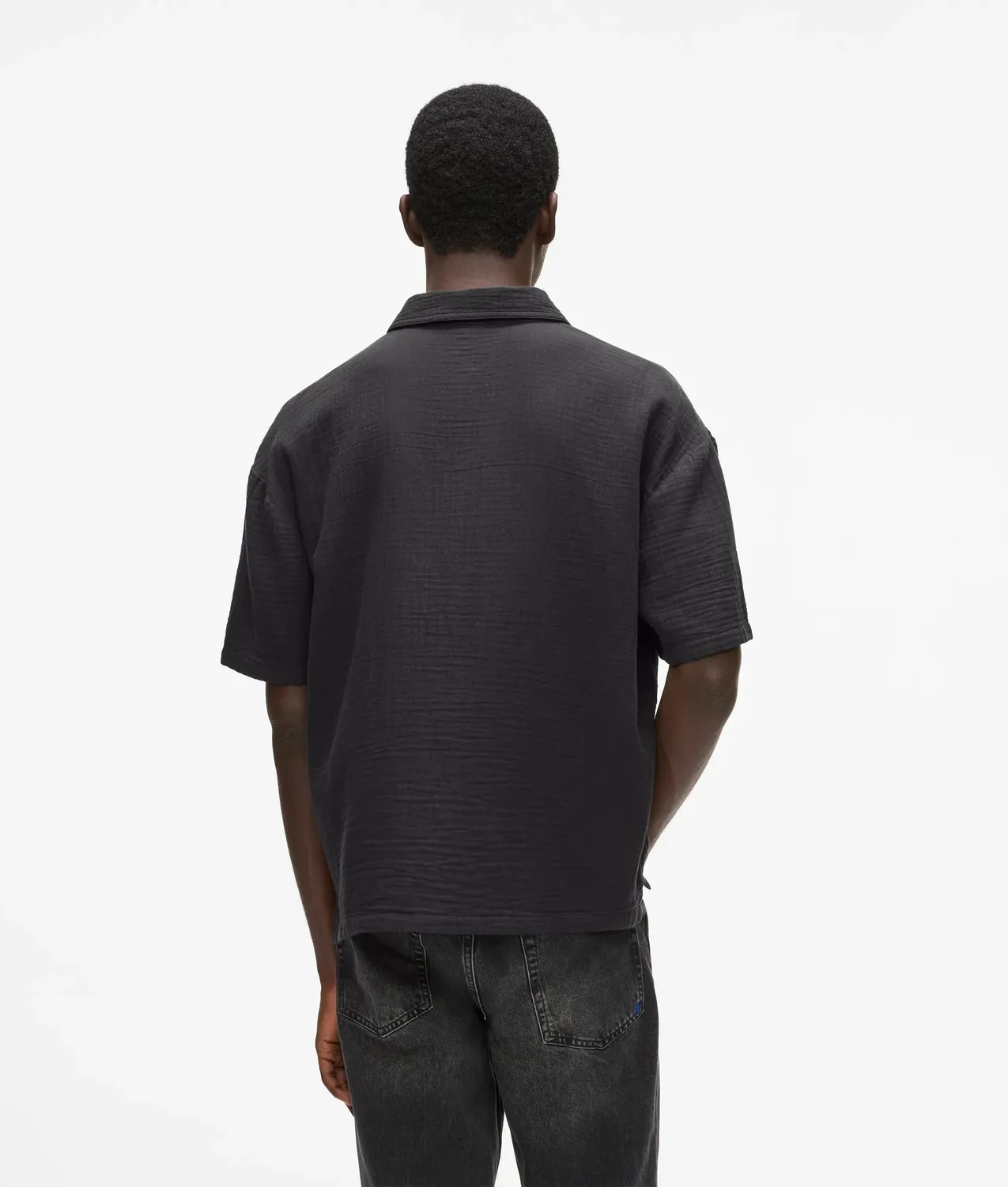 Karl Lagerfeld Crinkled Kurzarm-Hemd Logo Baumwolle