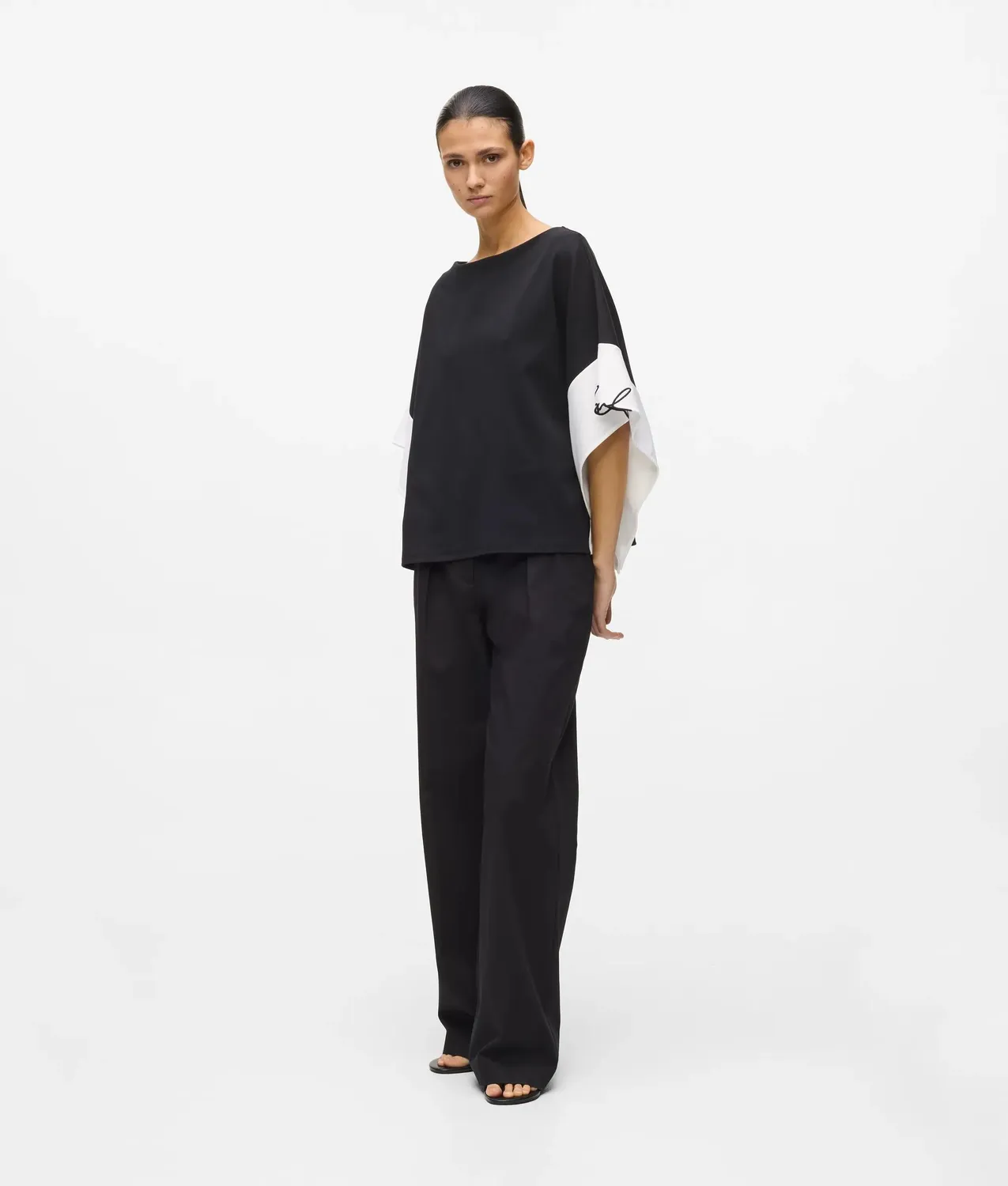Karl Lagerfeld Signature Top Damen Weitärmel Boot-Ausschnitt