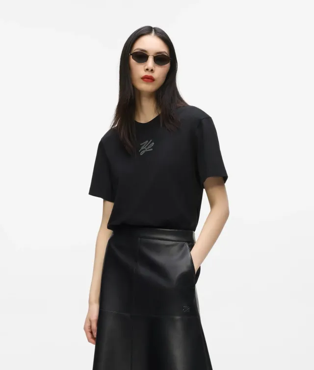 Karl Lagerfeld Autograph T-Shirt Strass Bio-Baumwolle