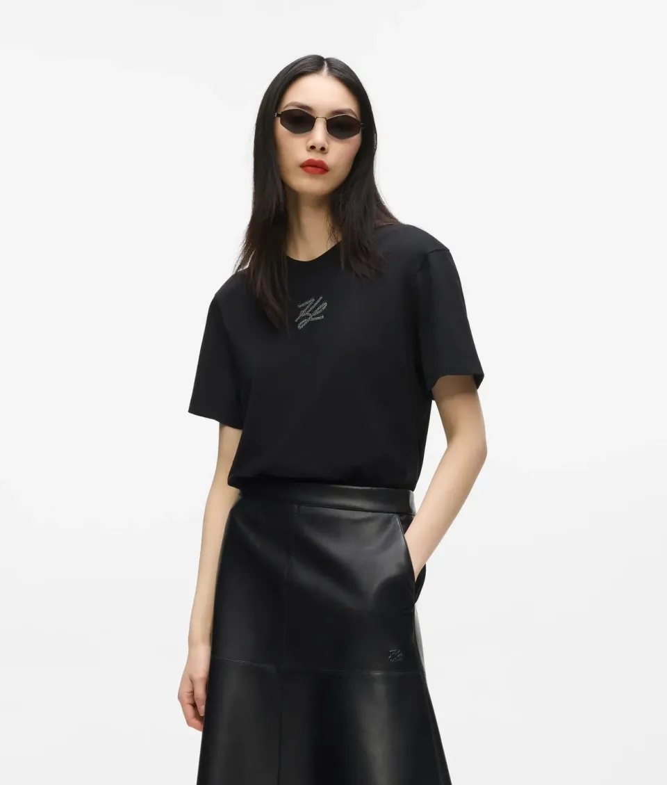 Karl Lagerfeld Autograph T-Shirt Strass Bio-Baumwolle