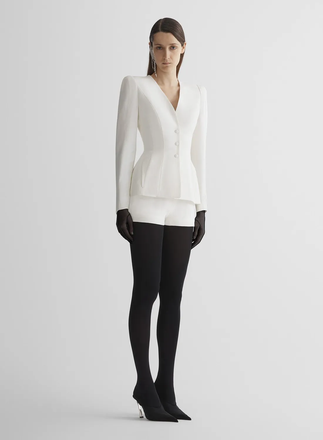 Mugler Re/Edit Lingerie Shorts Wolle Weiß High-Waist