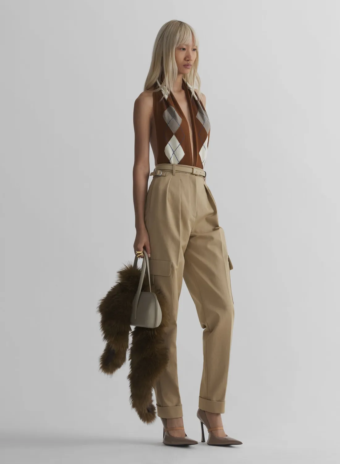 Mugler Cargo Pants Hose Beige Wolltwill Gerade