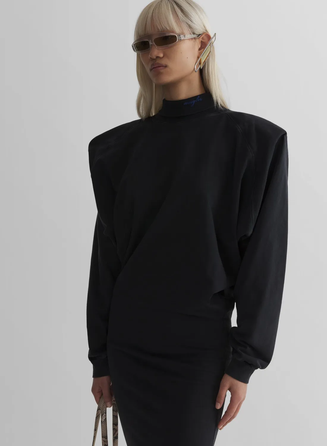 Mugler Bat Sleeves T-Shirt Kleid Schwarz Midi