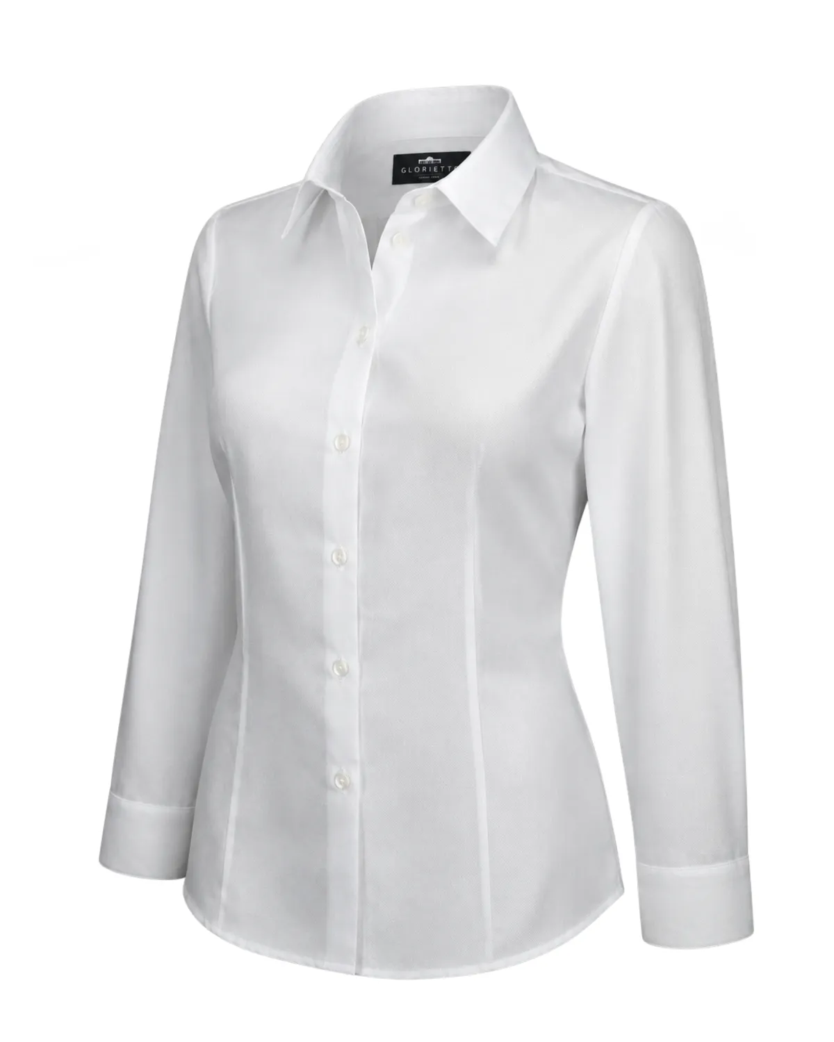 Gloriette Perl-Oxford Bluse Damen Langarm Weiß Baumwolle