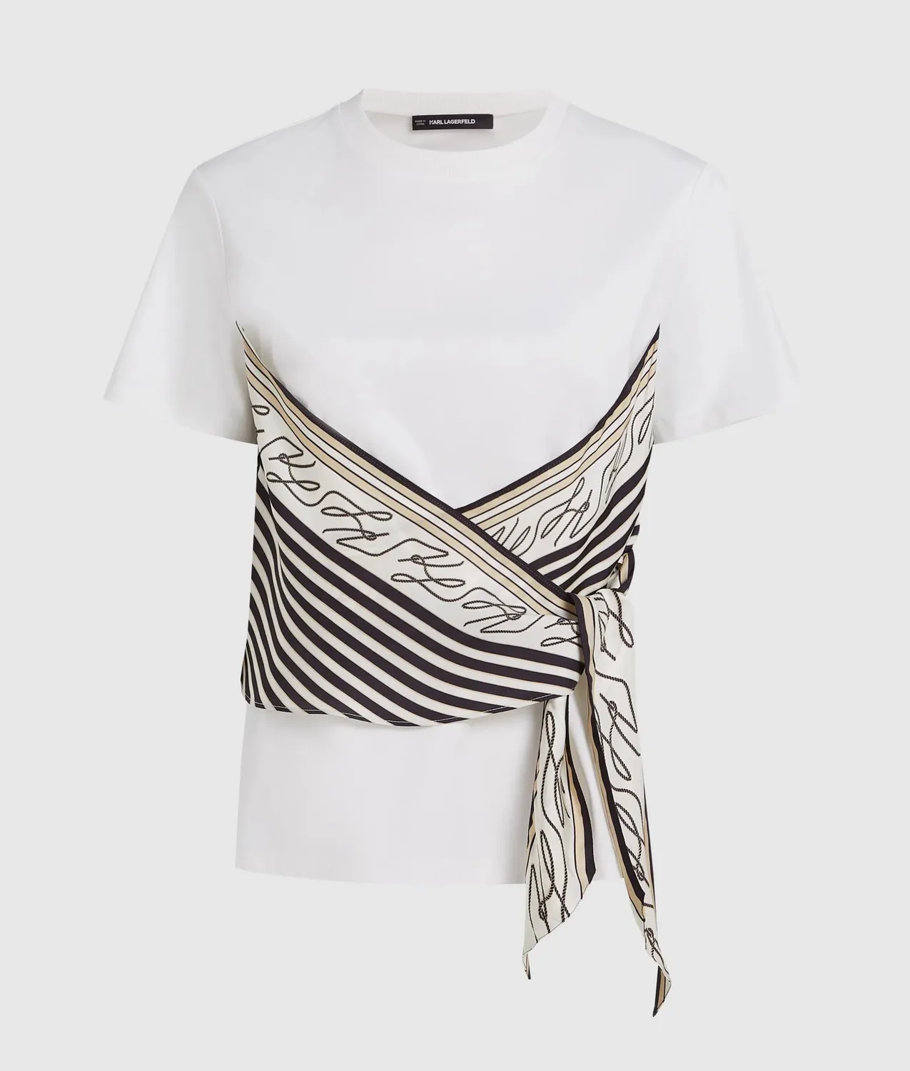 Karl Lagerfeld Scarf Print T-Shirt M Baumwolle Weiss