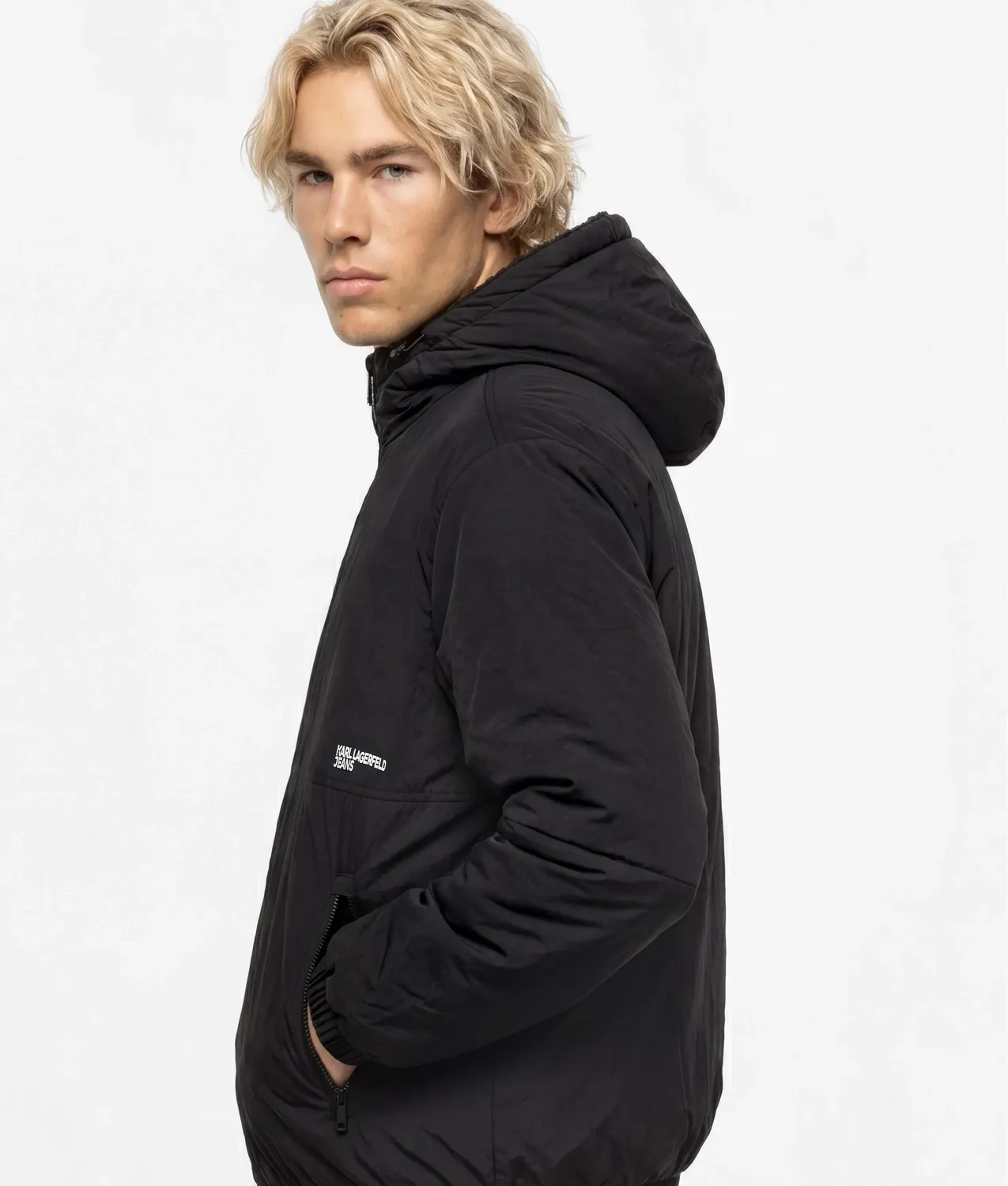 Karl Lagerfeld Reversible Teddy Puffer Jacke Wende Logo