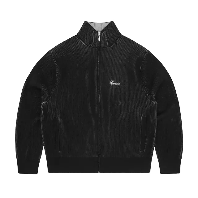 Corteiz 2 Tone Ribbed Knit Zip Up Black Baumwolle