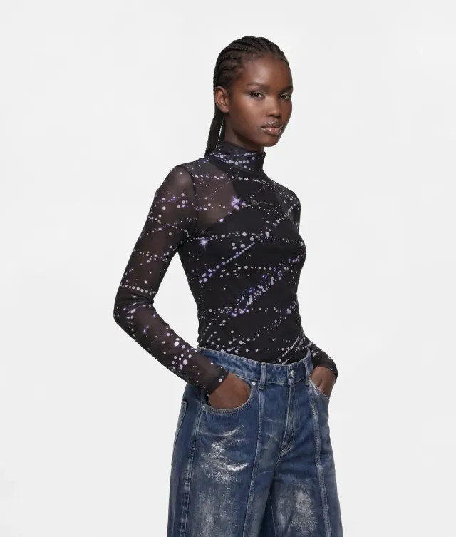 Karl Lagerfeld KL Jeans Top Mesh Sternen-Print 2-lagig