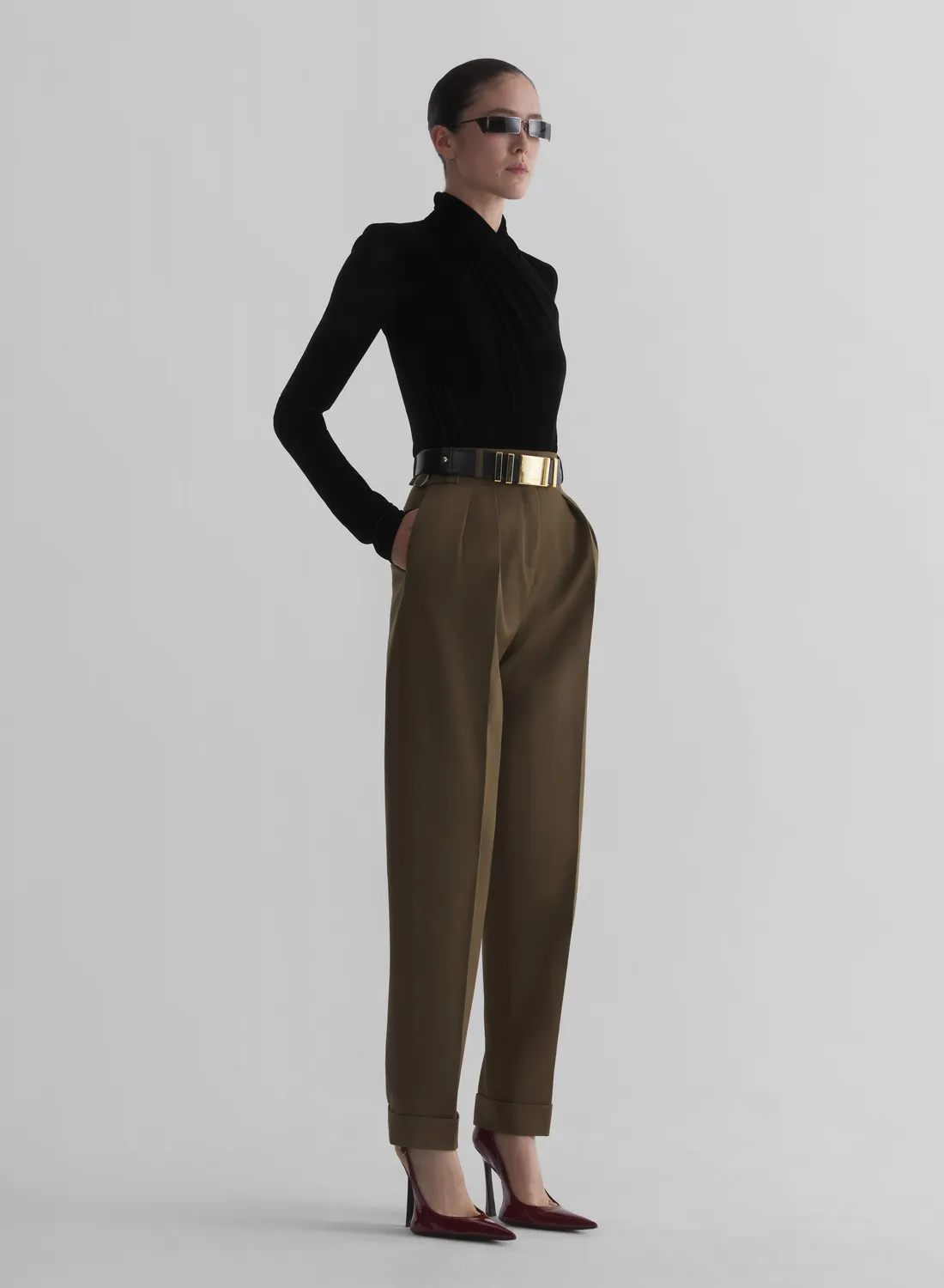 Mugler Scarf Velvet Bodysuit schwarz Langarm Samt
