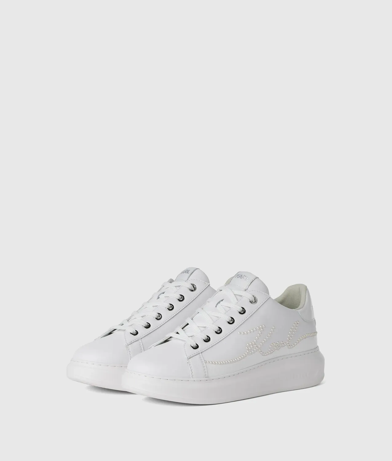 Karl Lagerfeld Kapri Sneaker Leder Weiß Perlen
