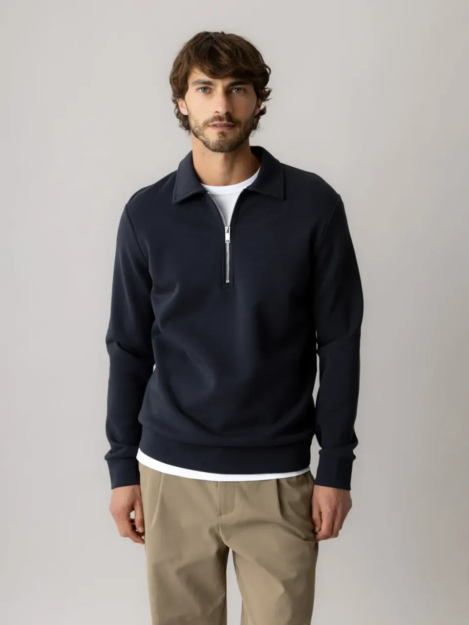 Mos Mosh MMGabel Zip Polo Sweatshirt navy regular
